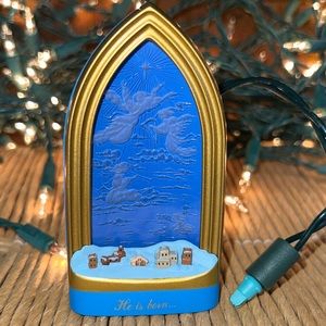 Hallmark Vintage Ornament- Lights up, plug into light string. “He is Born” EC